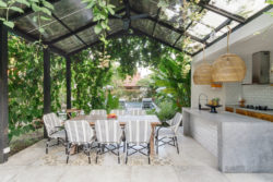 Modern Outdoor Kitchen with greeneries and view