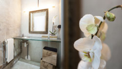Neutral coloured bathroom with a soft hue of grey or earthy tones